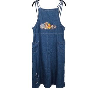 Vintage The Disney Store Winnie The Pooh Denim Cotton Overall Dress Medium